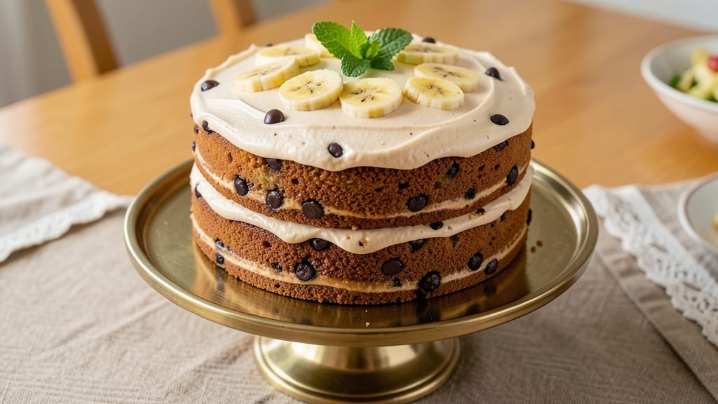 Banana Chocolate Chip Cake With Peanut Butter Frosting Recipe: Triple-Layered Bliss With Nutty-Sweet Swirls
