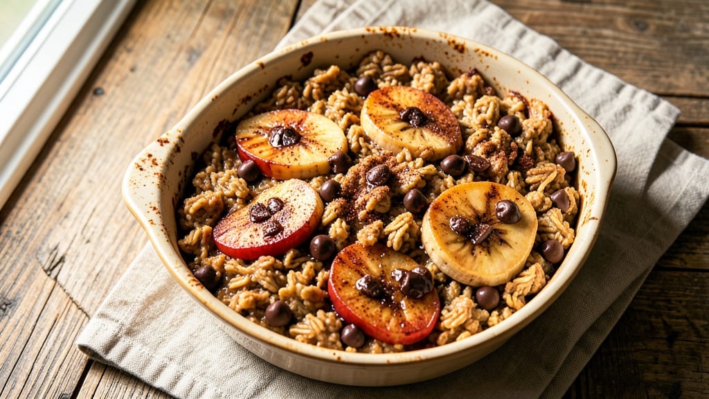 Baked Oatmeal Recipe with Banana and Chocolate Chips: Warm Spice Swirls and Melty Chocolate Bites
