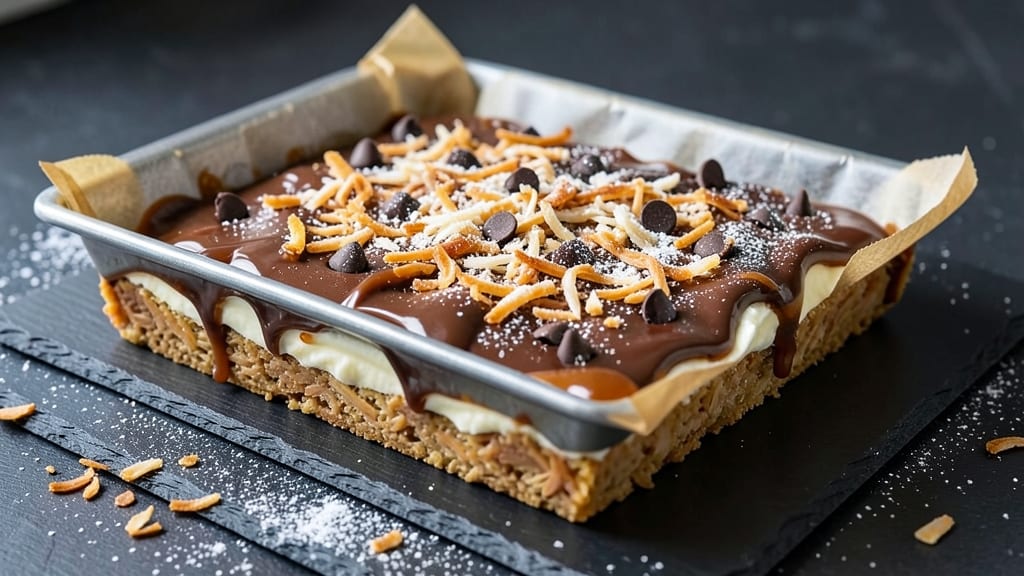 Bounty Coconut Chocolate Bars Recipe: No-Bake Layers of Crunch and Creamy Cheese