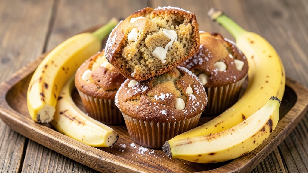 Banana White Chocolate Muffins Recipe: Swirls of Moistness and Melty Sweetness