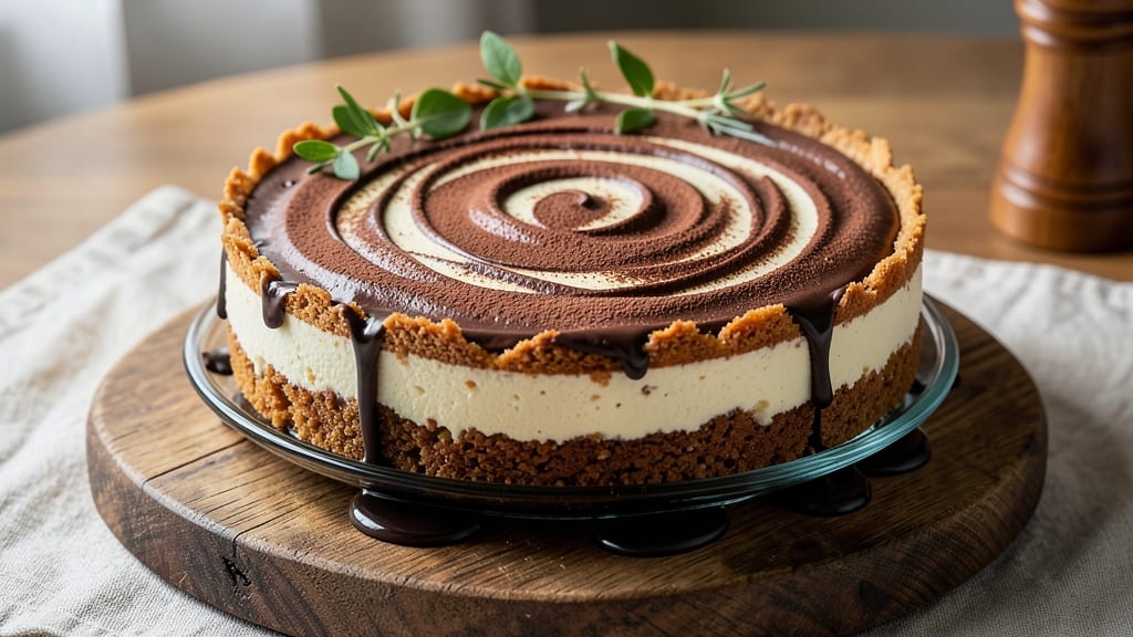 Baked Chocolate Swirl Cheesecake Recipe: Swirled Chocolate Rivers and Buttery Crust Crunch