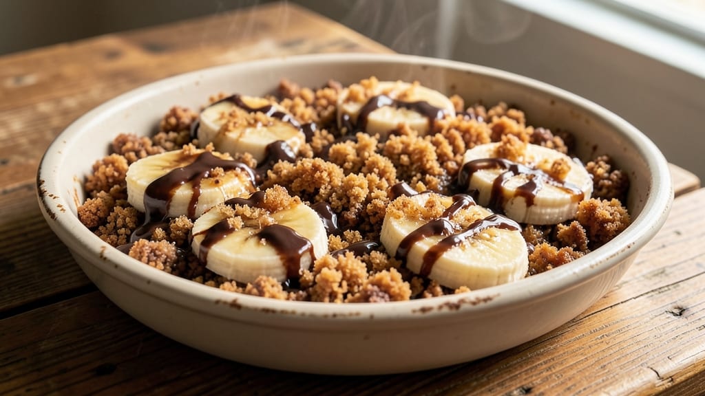 Banana Chocolate Crumble Recipe: Warm Spiced Topping Over Gooey Fruit Layers