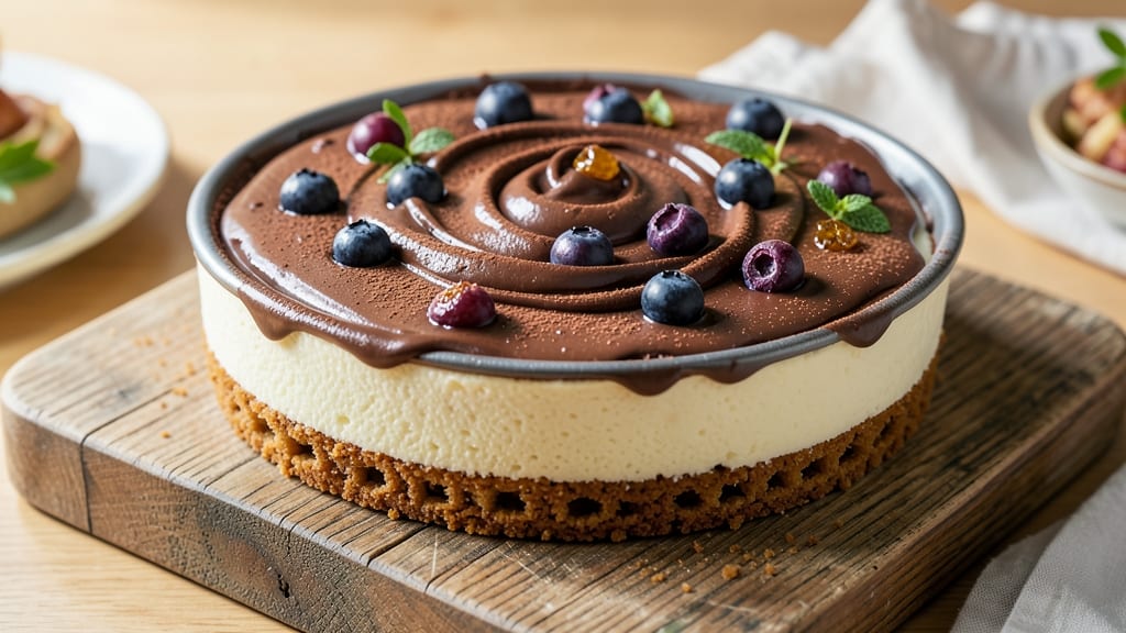 Blueberry Chocolate Cheesecake Recipe: Swirled Berries and Fudgy Ganache Layers
